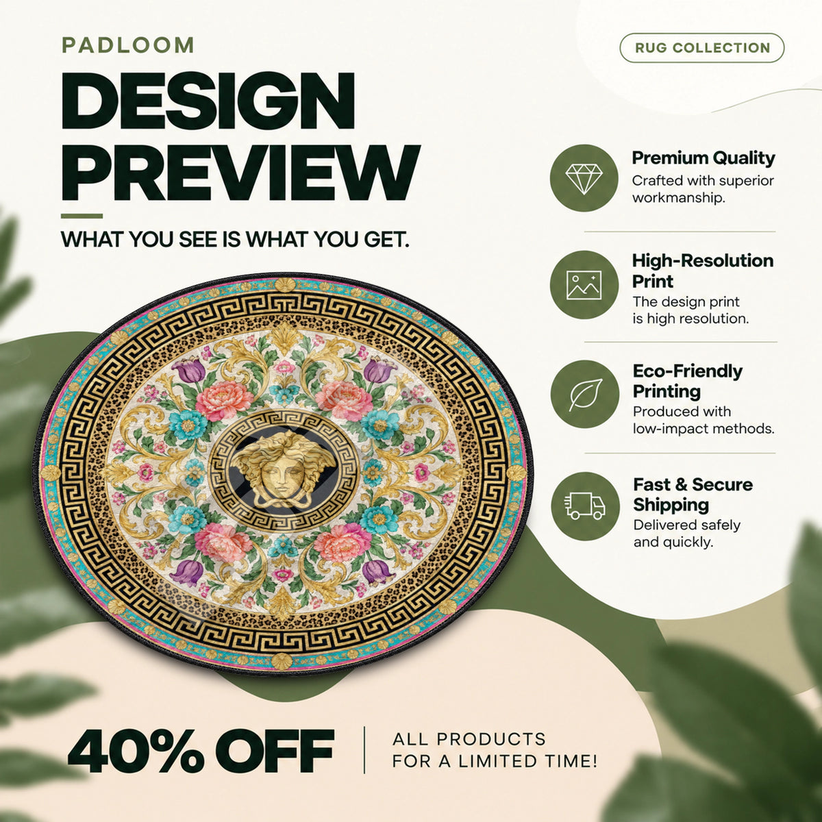Versace Baroque hypebeast round rug full design preview