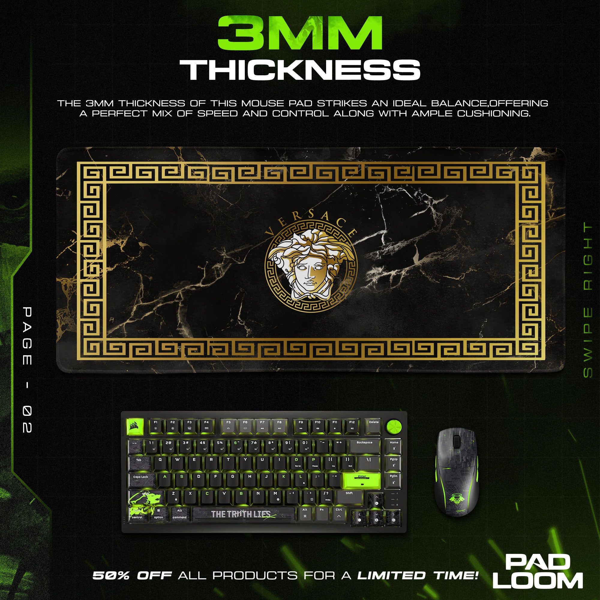 Versace Black Marble Mouse Pad - Gold Medusa Desk Mat