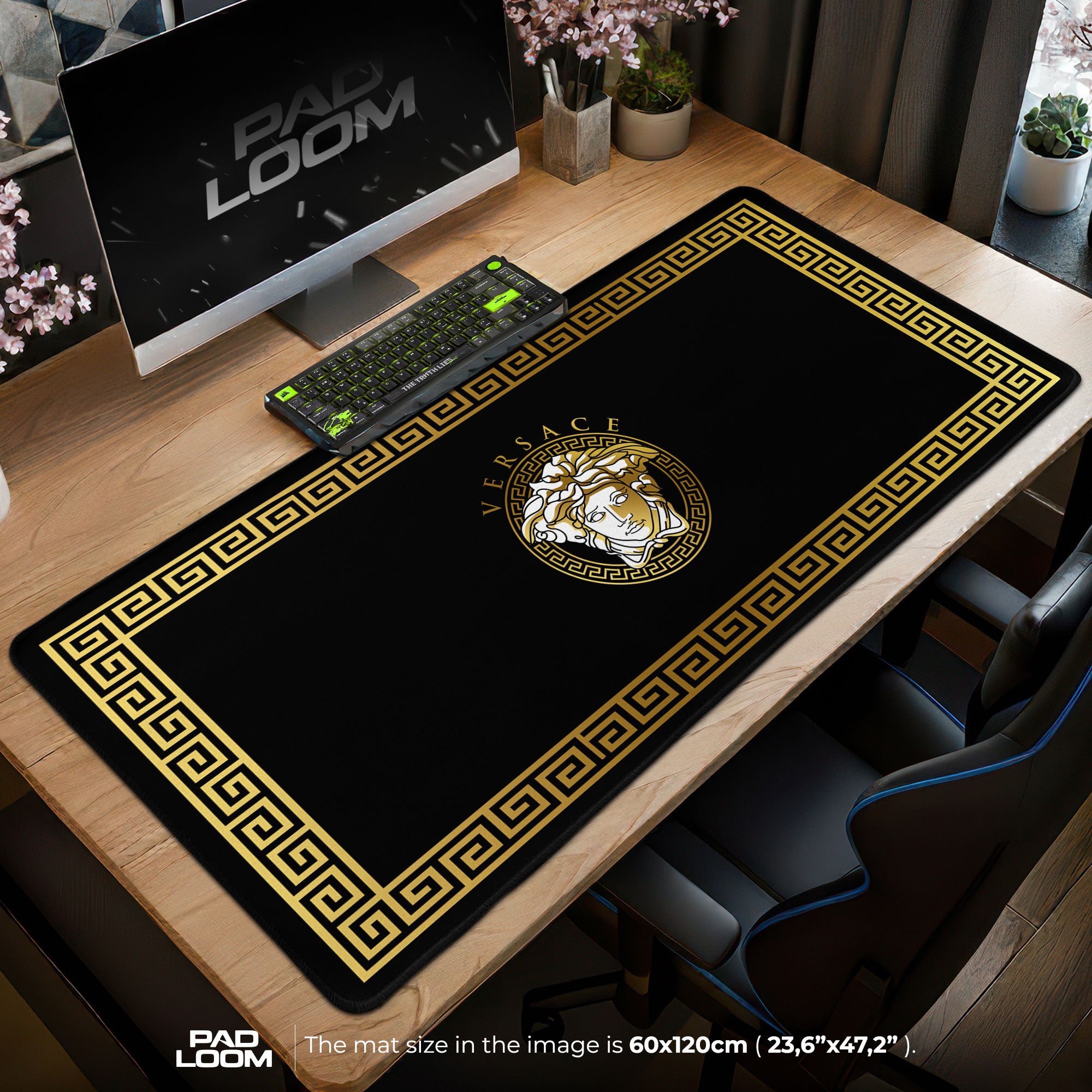 Versace Black Medusa Mouse Pad - Gold Trim Desk Mat