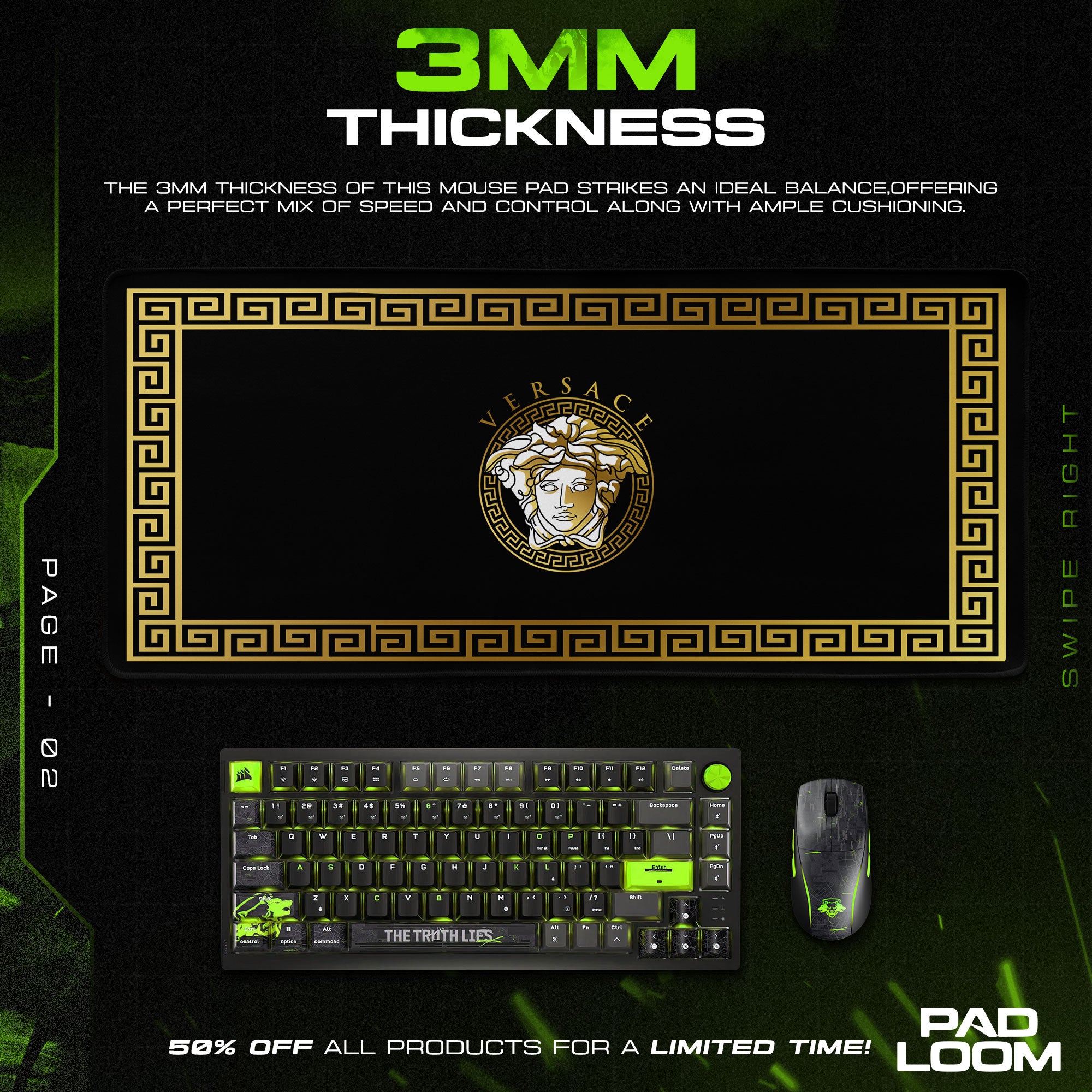 Versace Black Medusa Mouse Pad - Gold Trim Desk Mat