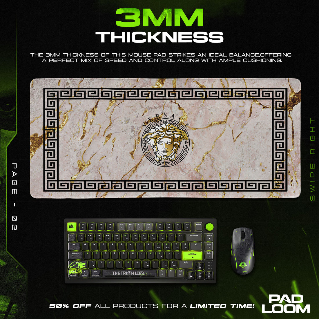 Versace Marble Medusa Mouse Pad - Elegant Desk Mat