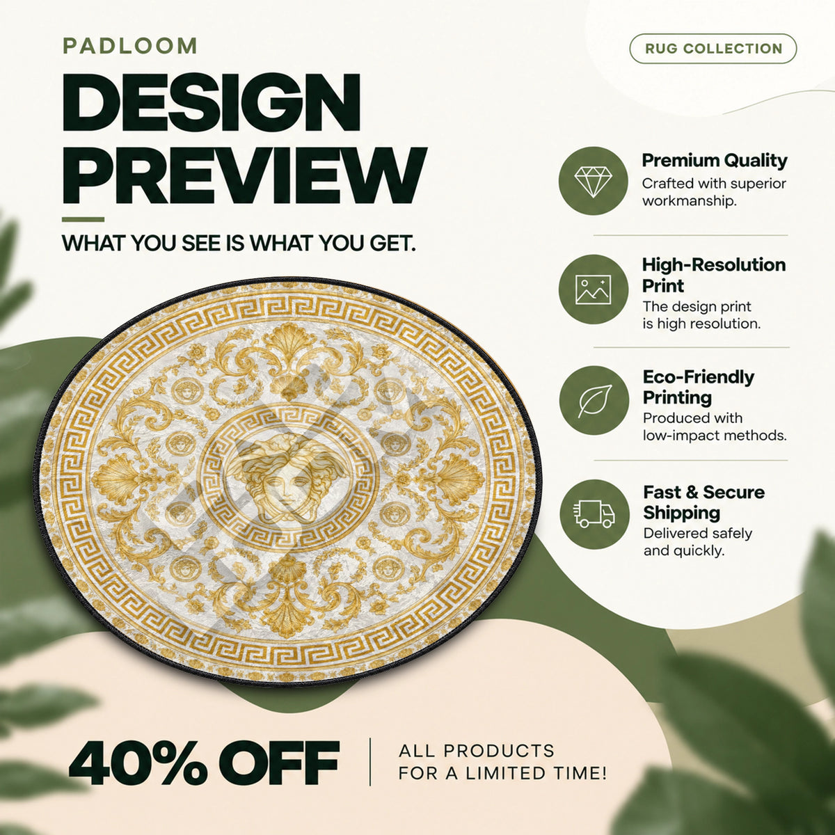 Versace Medallion hypebeast round rug full design preview
