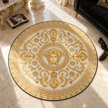 Versace Medallion hypebeast round rug on a bedroom floor - hypebeast chair mat
