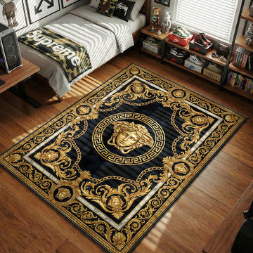 Versace Medusa head gold baroque black marble hypebeast area rug