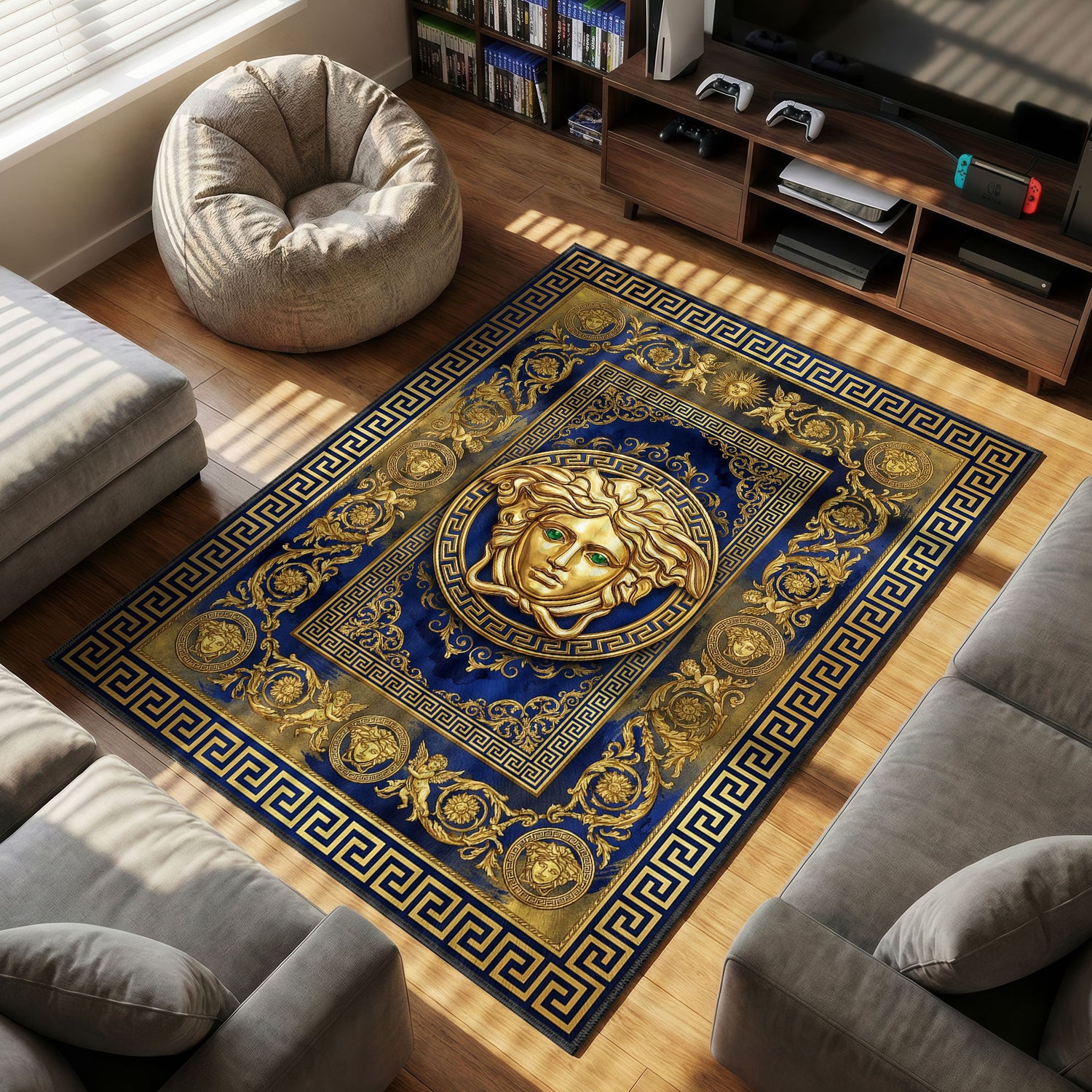 Versace Medusa Blue Rug - Luxury Floor Mat