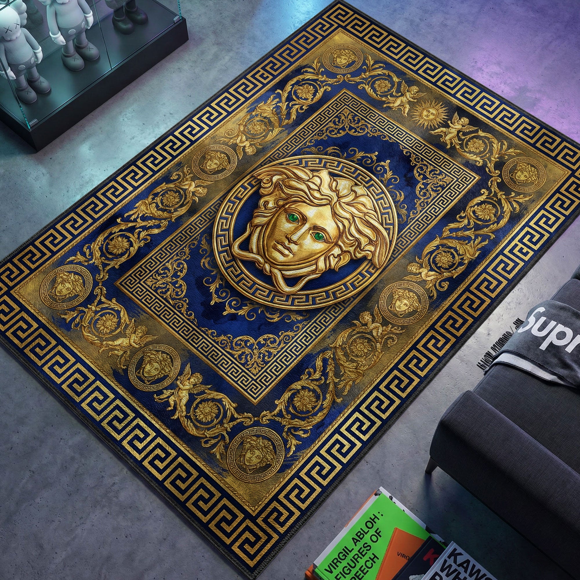 Versace Medusa Blue Rug - Luxury Floor Mat
