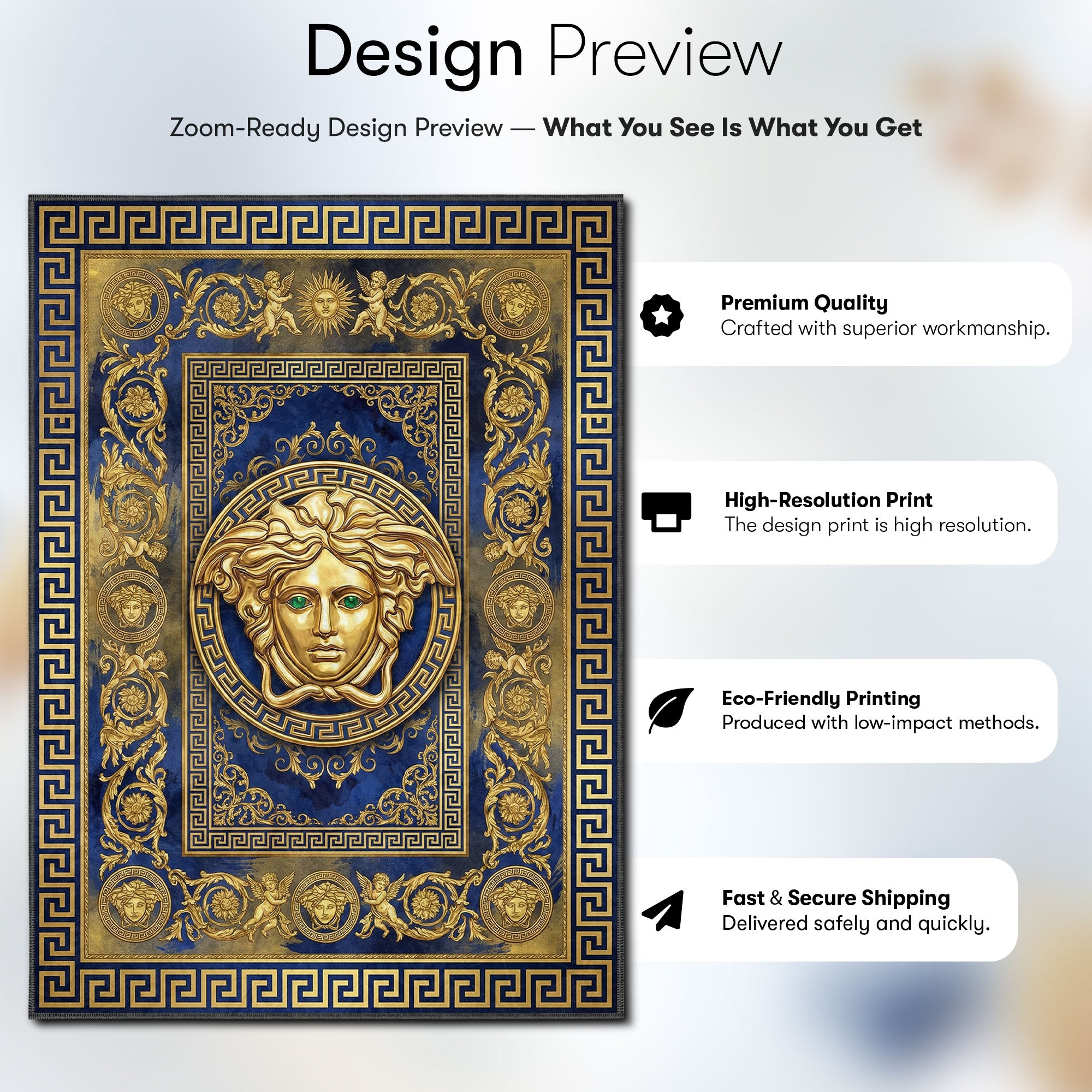 Versace Medusa Blue Rug - Luxury Floor Mat