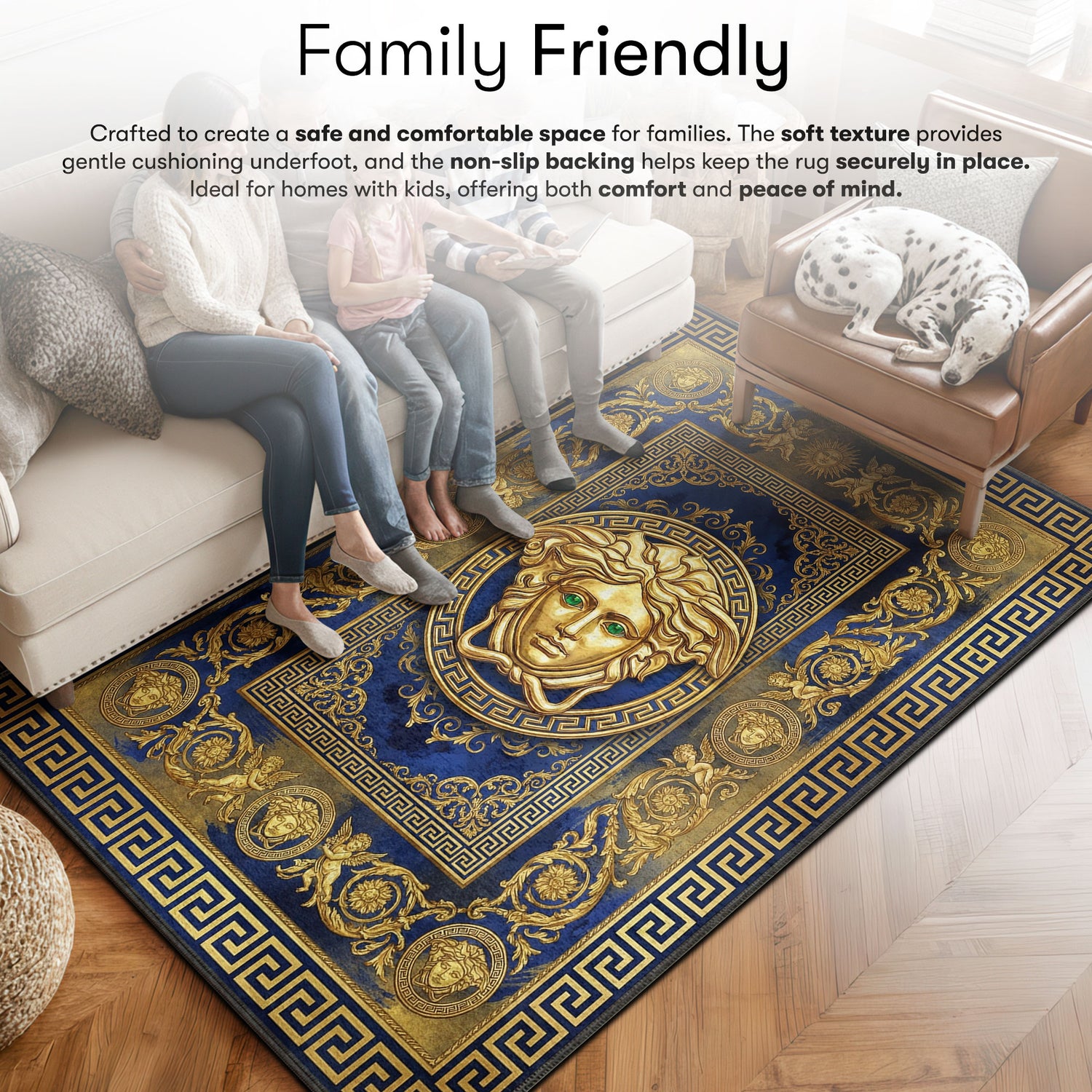 Versace Medusa Blue Rug - Luxury Floor Mat