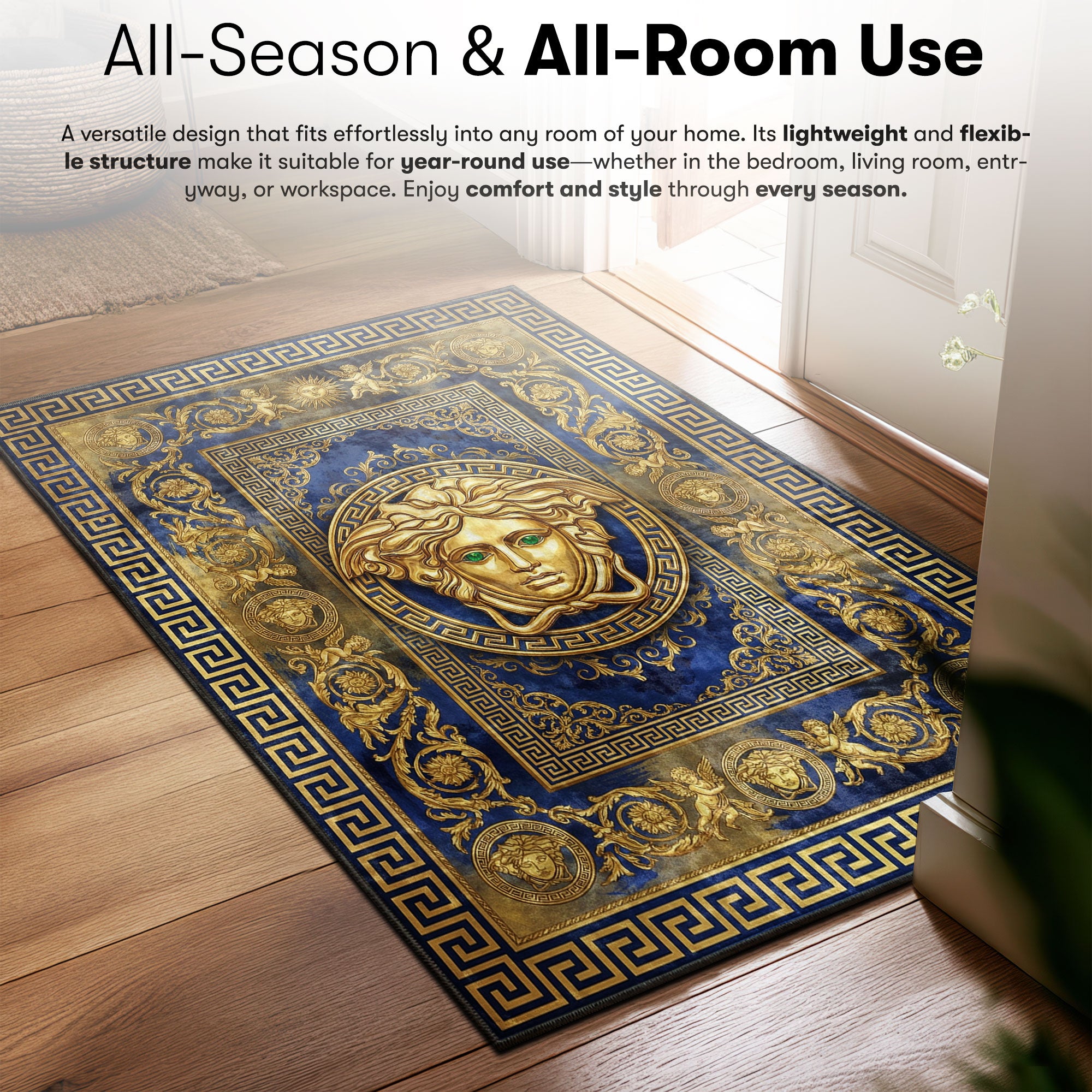 Versace Medusa Blue Rug - Luxury Floor Mat