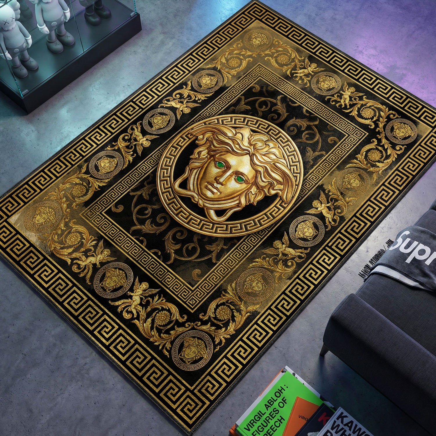 Versace Medusa themed area rug for home decor fans