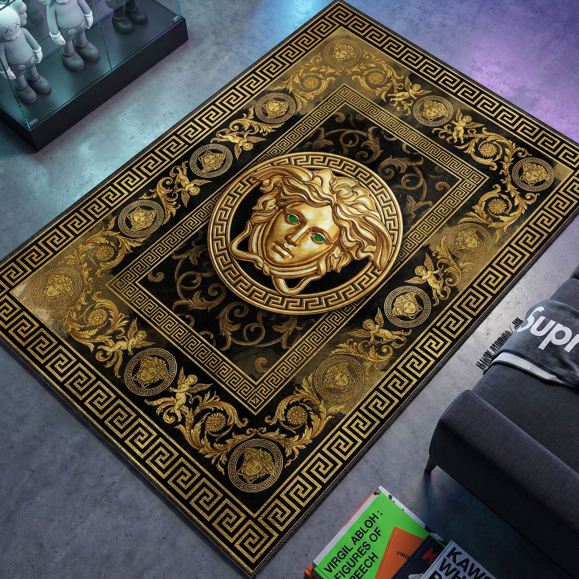 Versace Medusa themed area rug for home decor fans