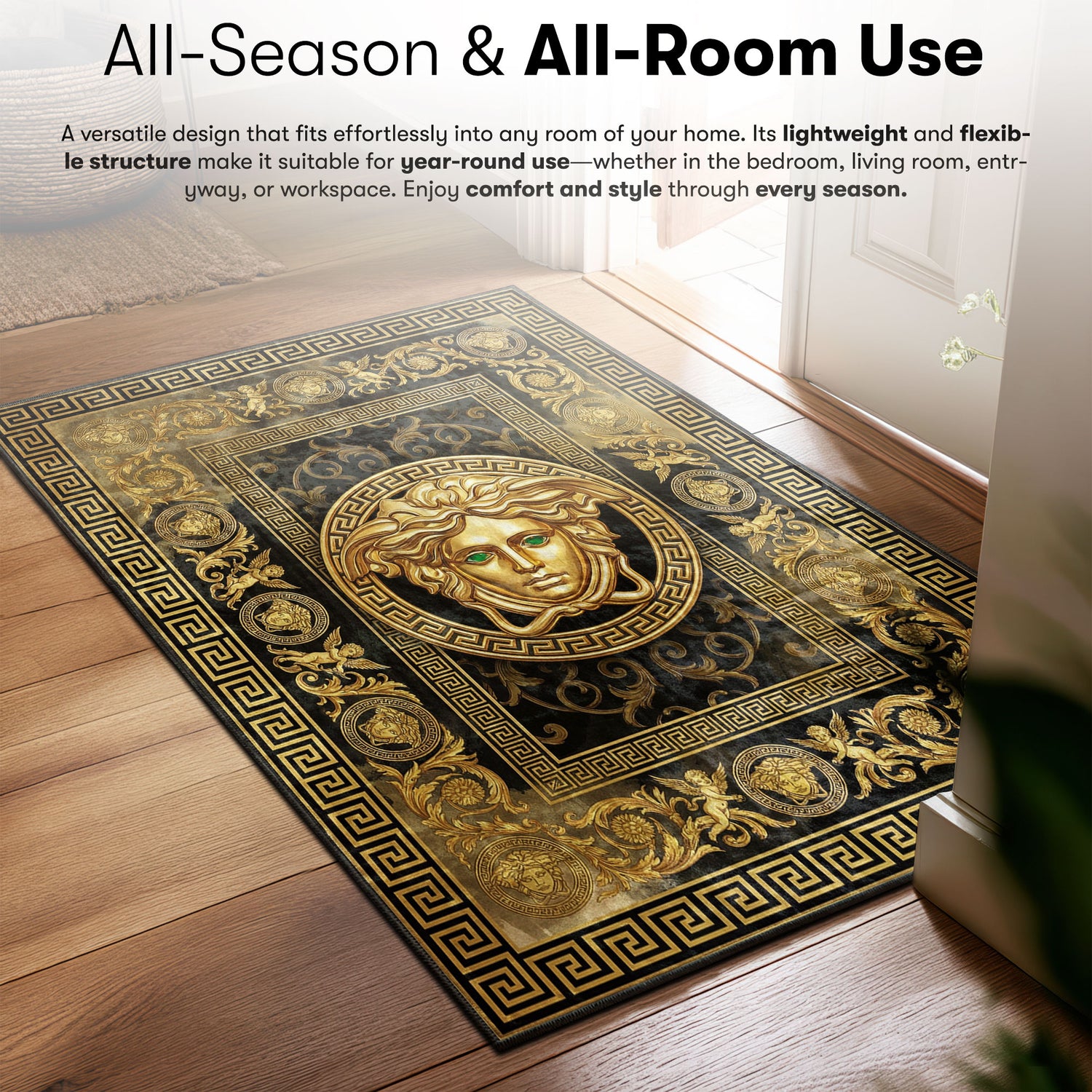 Versace Medusa Gold Luxury Floor fan rug — premium quality print