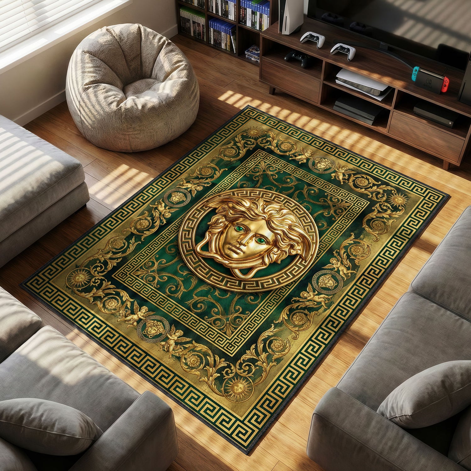 Versace Medusa Green Luxury Floor rug — main product view