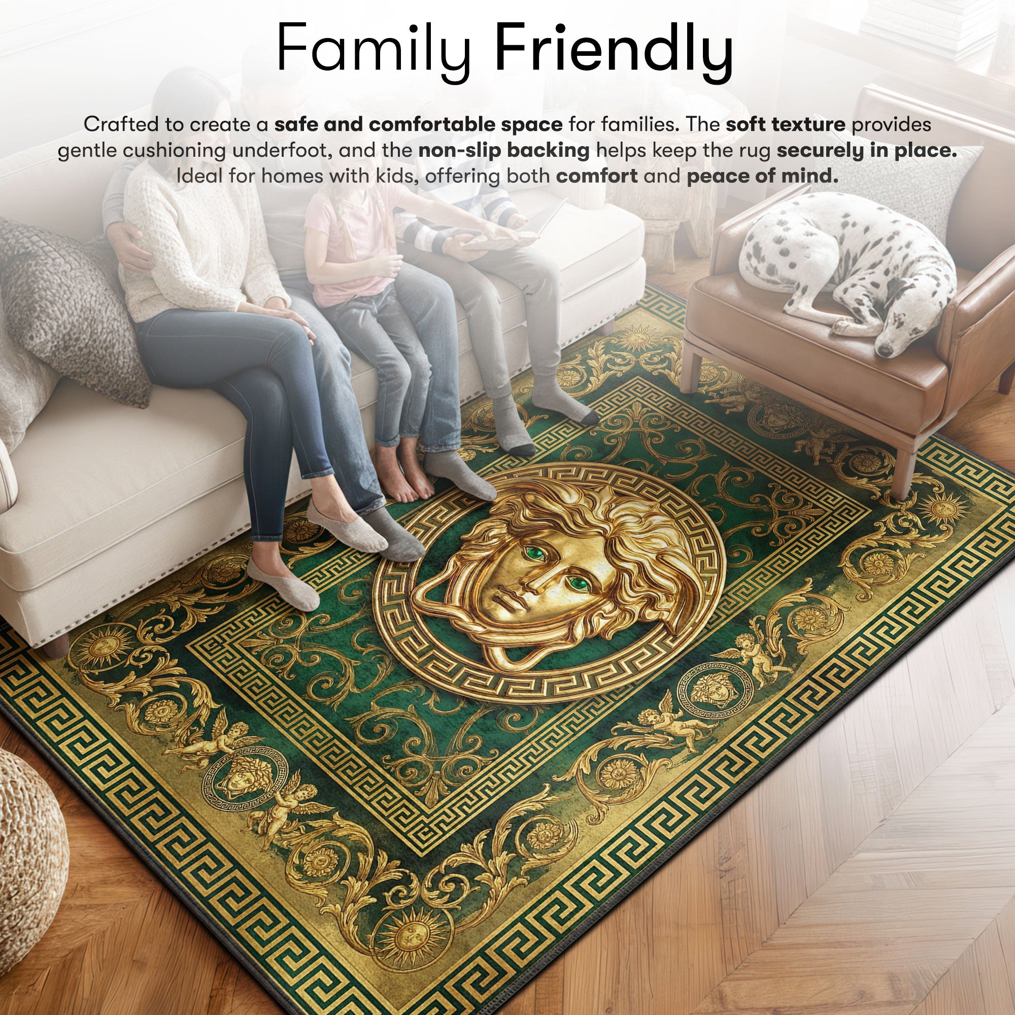 Versace area rug showing full home decor artwork
