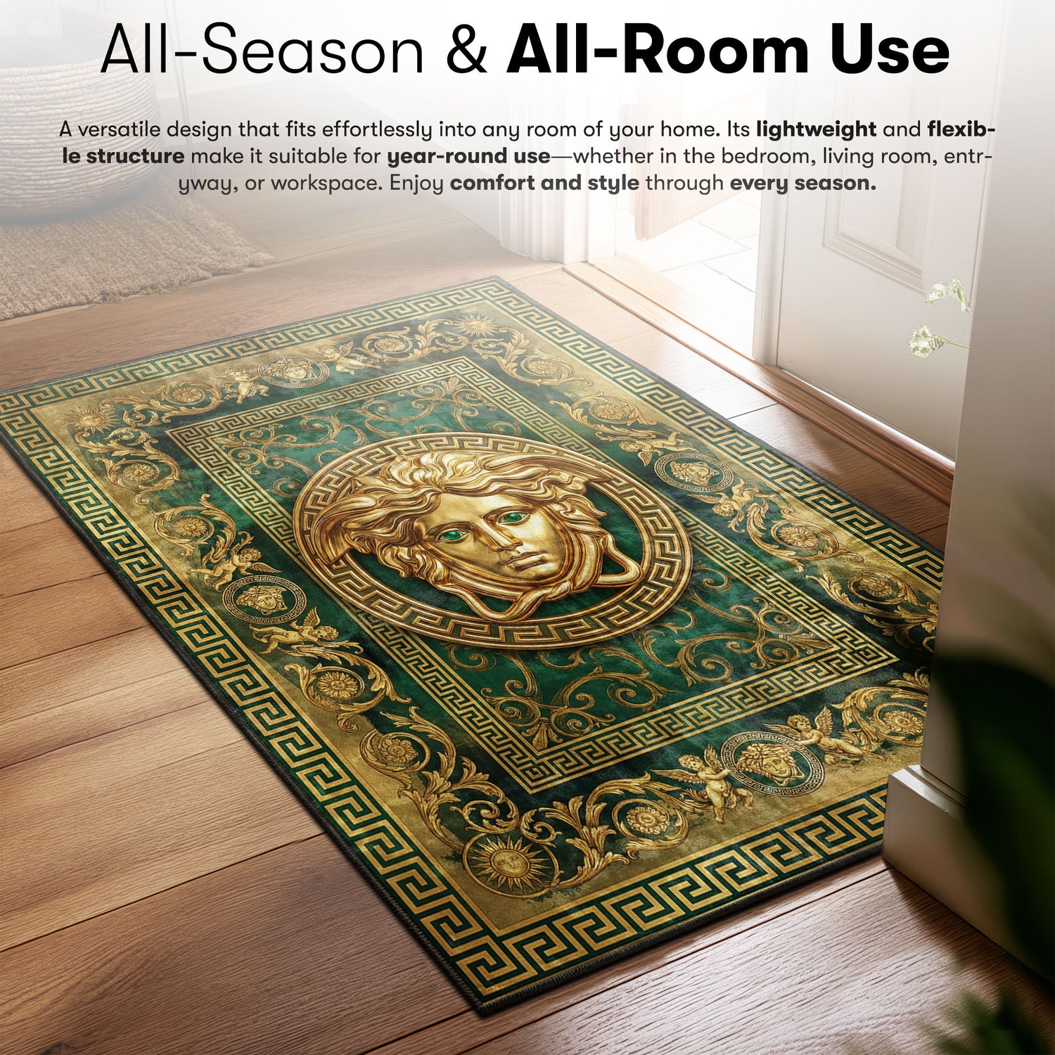 Versace Medusa Green Luxury Floor fan rug — premium quality print