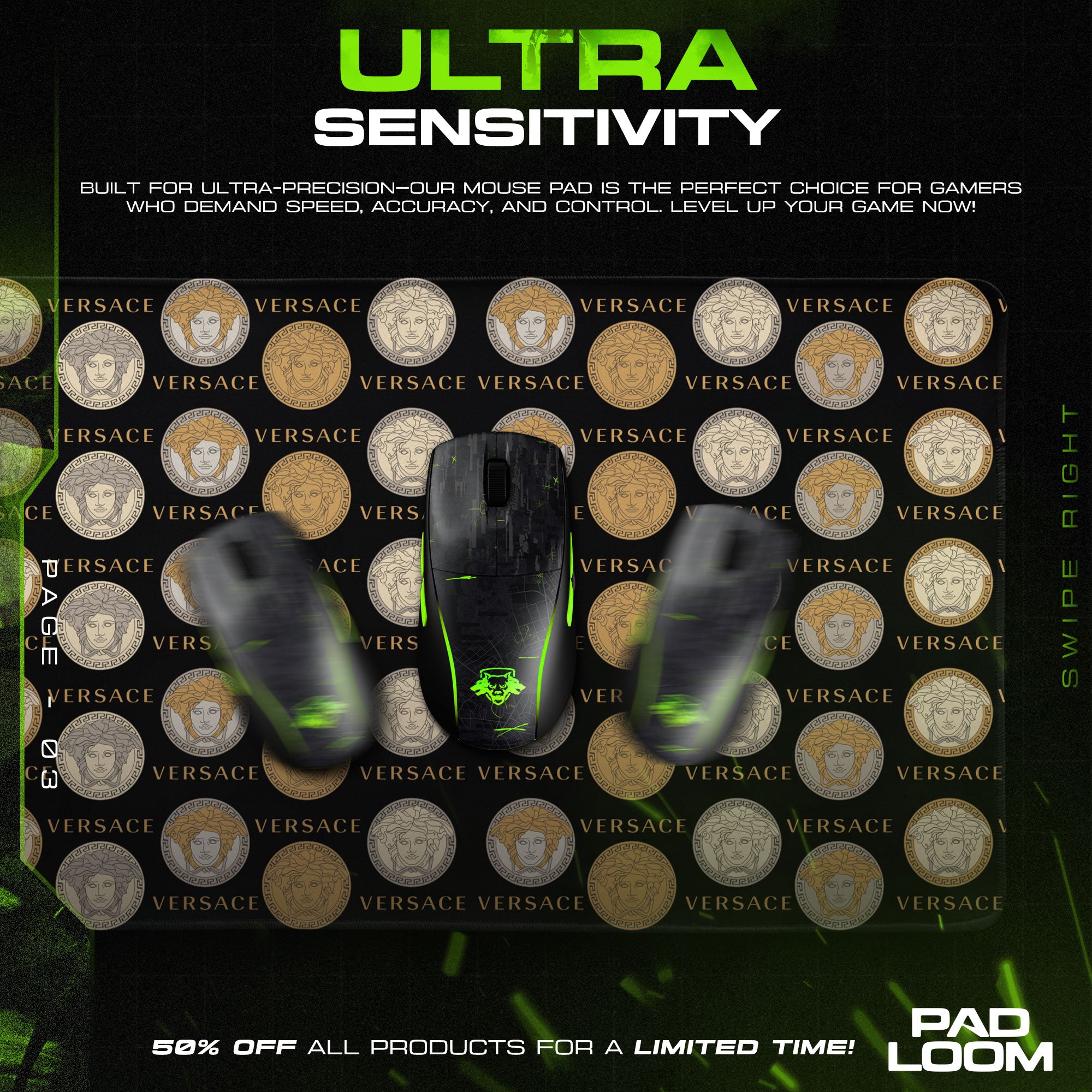 Versace Medusa Pattern Mouse Pad - Luxe Desk Mat