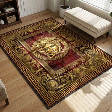Versace Medusa head red gold Greek key hypebeast area rug