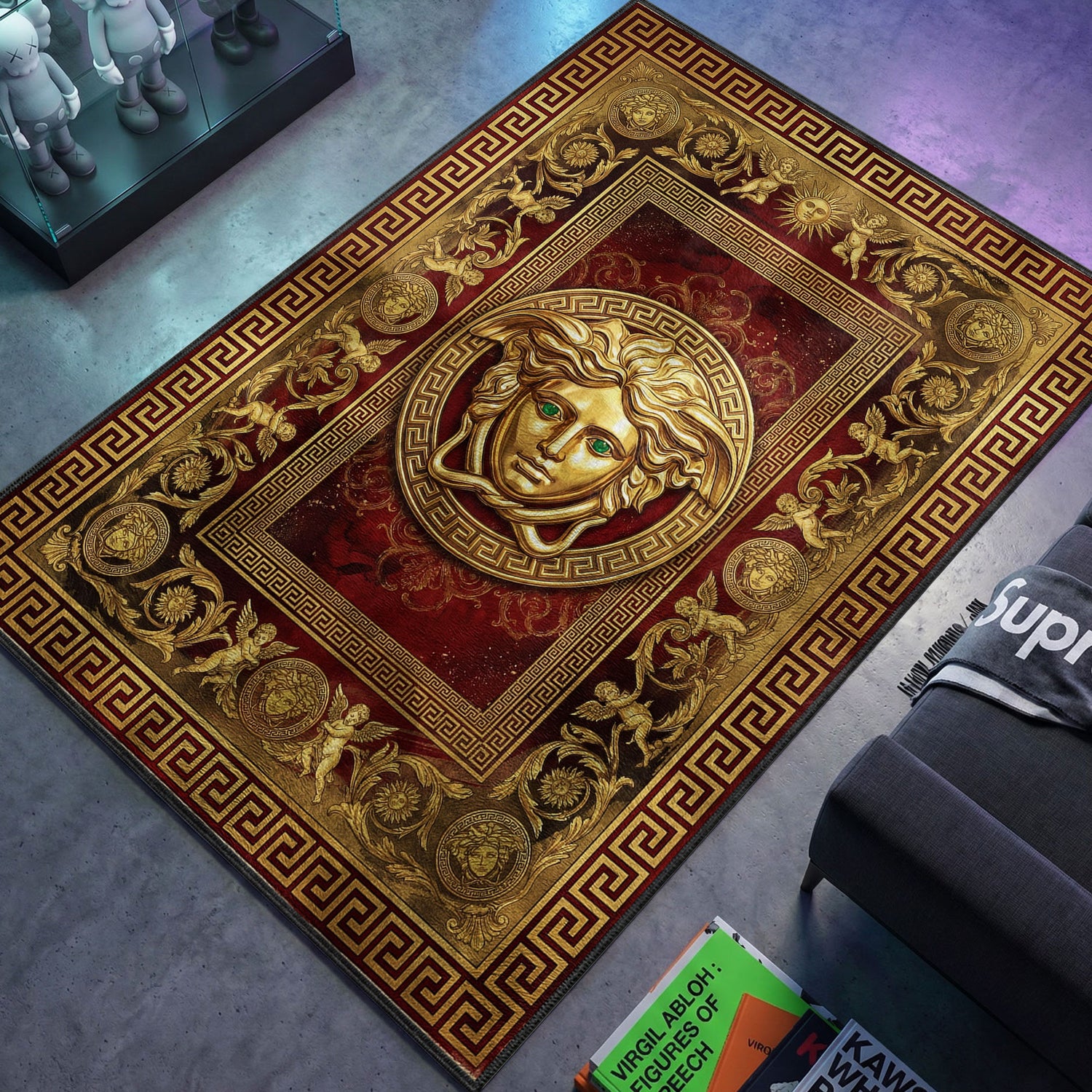 Versace Medusa themed area rug for home decor fans