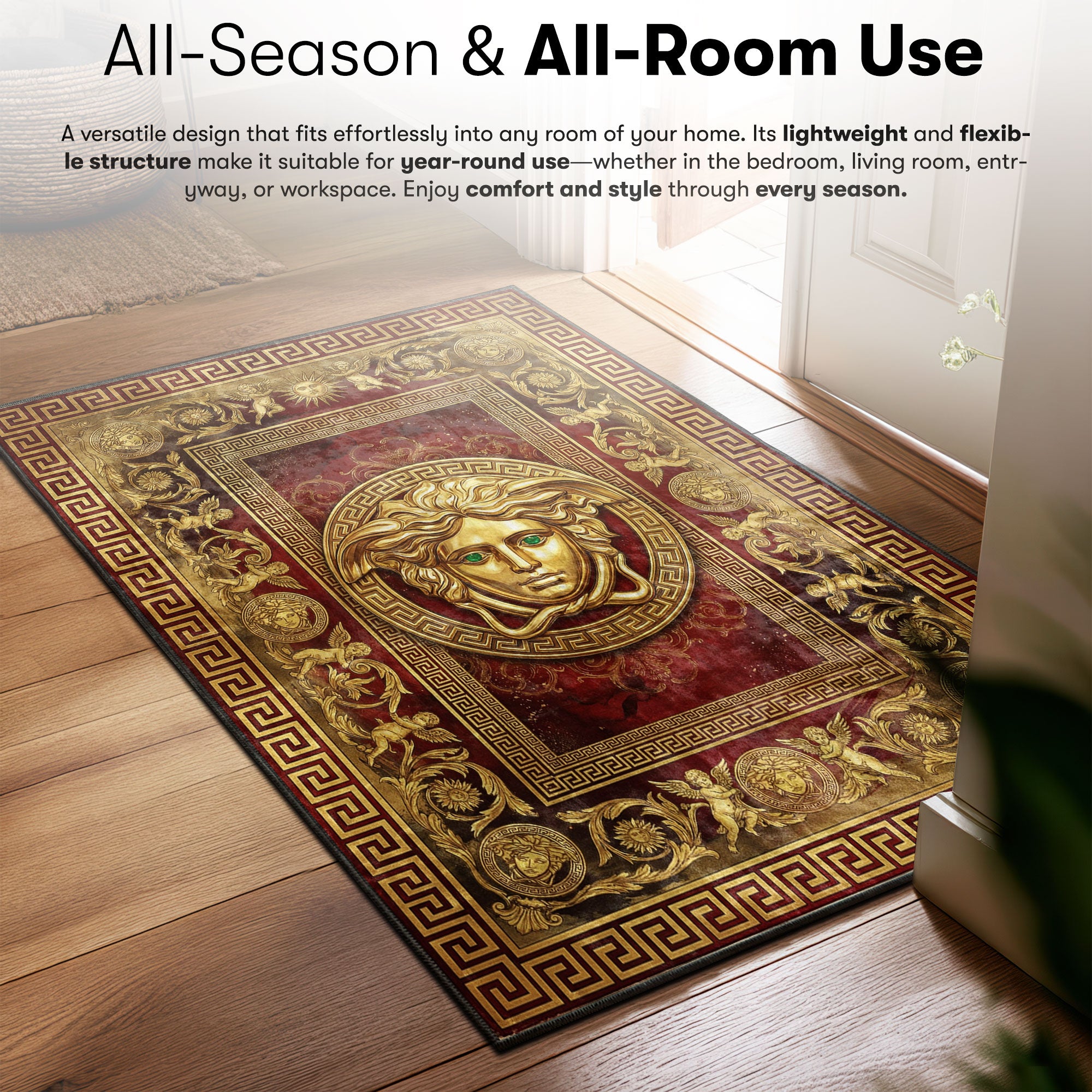 Versace Medusa Red Luxury Floor fan rug — premium quality print