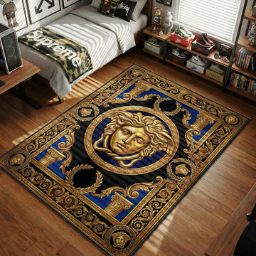 Versace Medusa Head gold blue baroque hypebeast area rug
