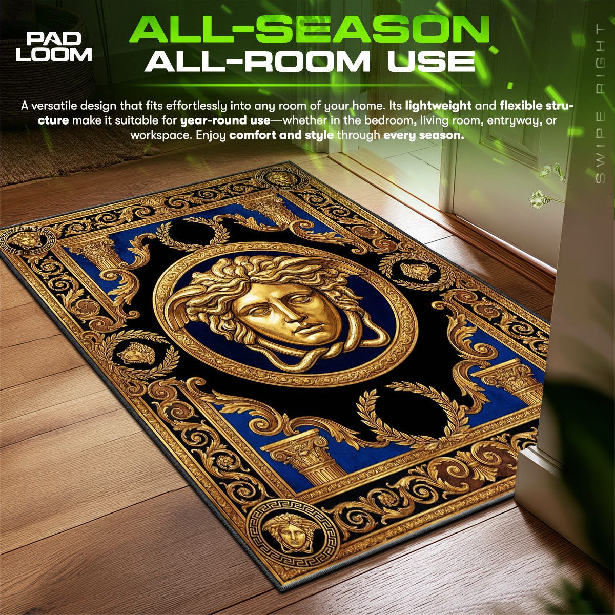 Versace Medusa Gold Baroque Floor Decor fan rug — premium quality print