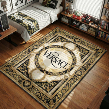 Versace logo script gold marble baroque hypebeast area rug