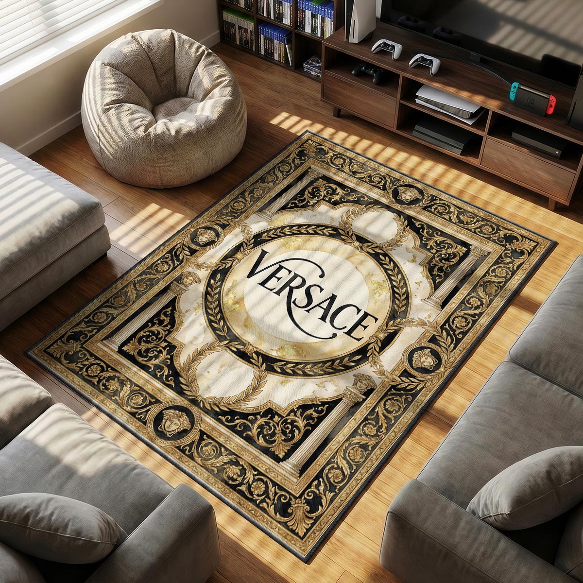 Versace Script Rug - Luxury Marble Floor Mat Decor