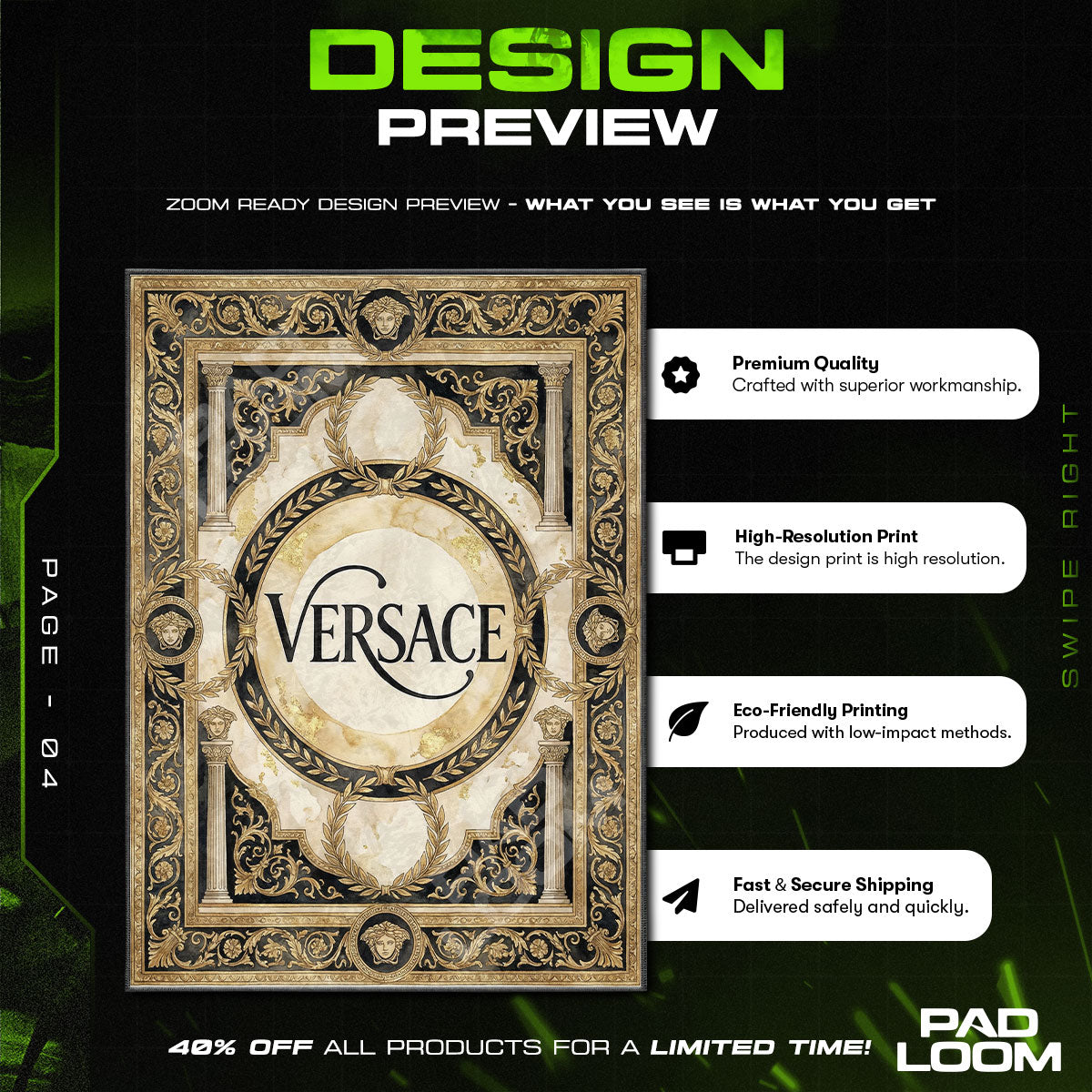 Versace Script Rug - Luxury Marble Floor Mat Decor