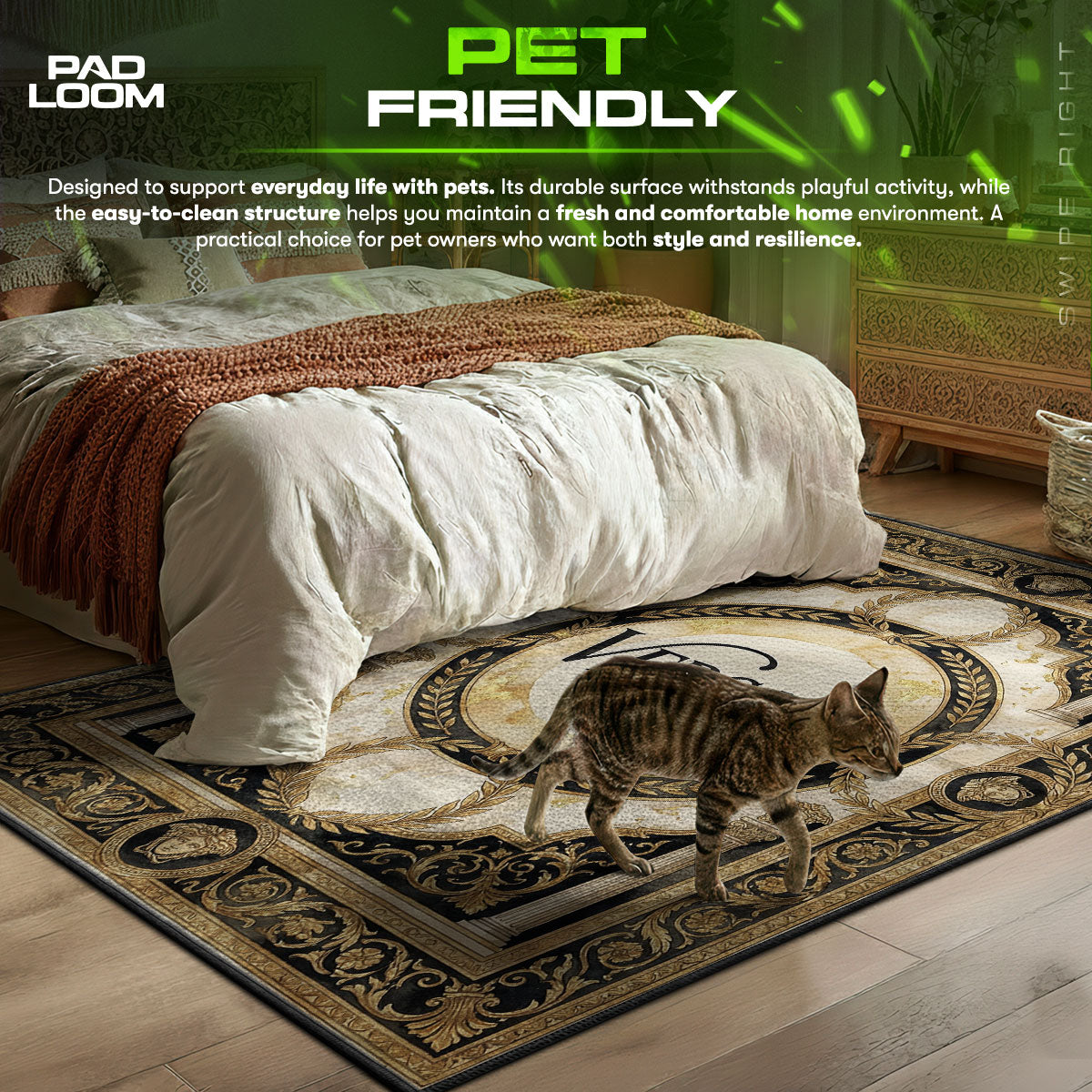 Versace Script Rug - Luxury Marble Floor Mat Decor