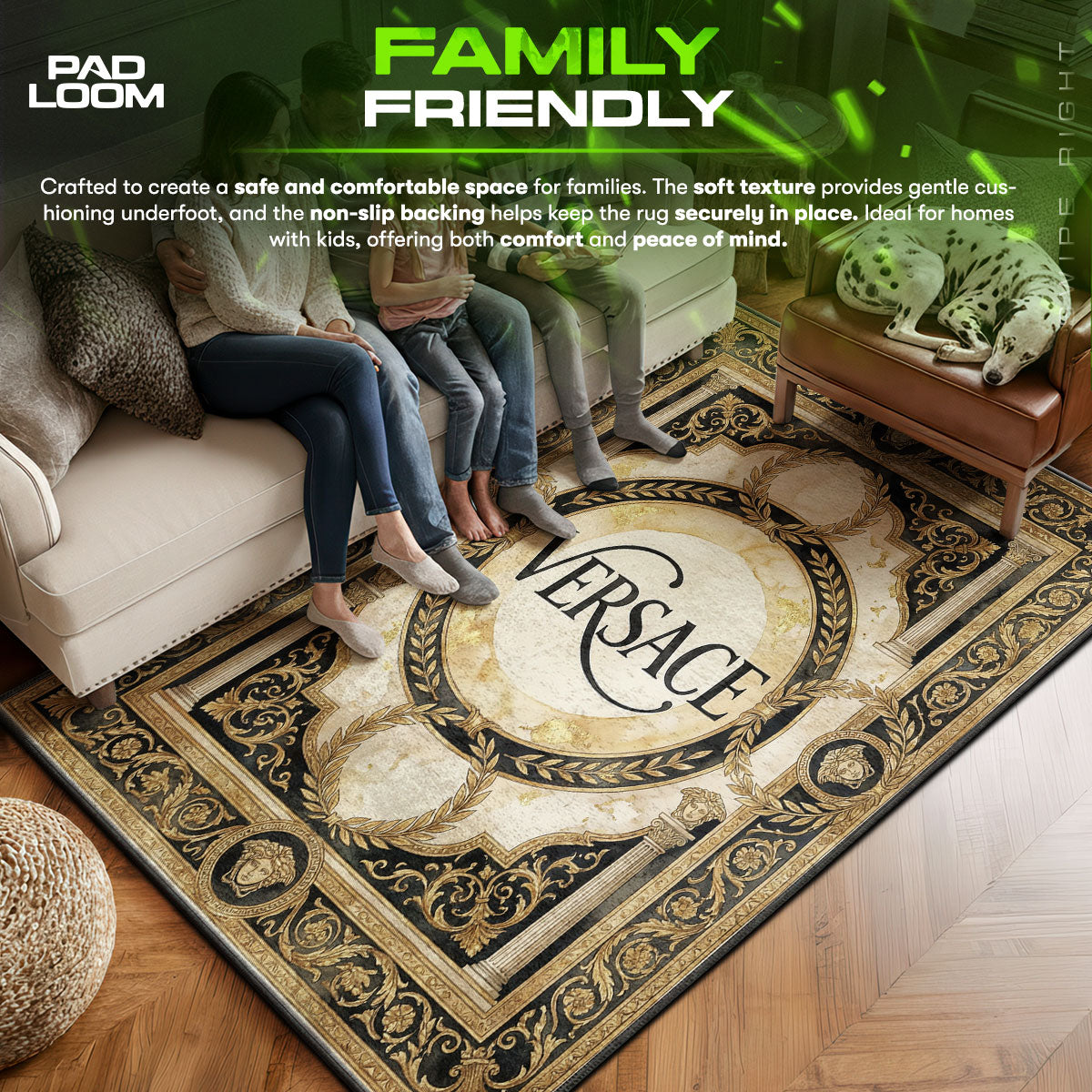 Versace Script Rug - Luxury Marble Floor Mat Decor