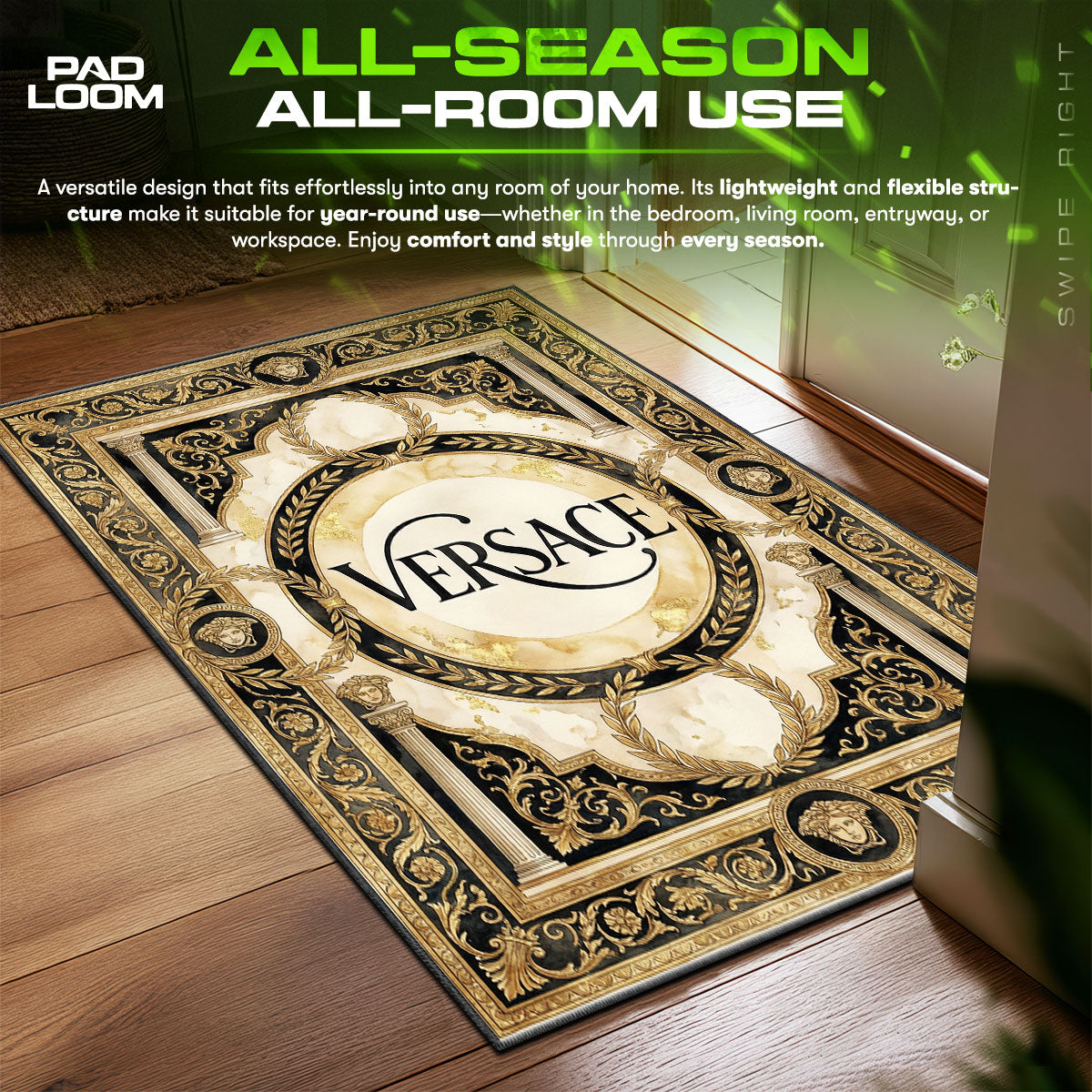 Versace Script Rug - Luxury Marble Floor Mat Decor