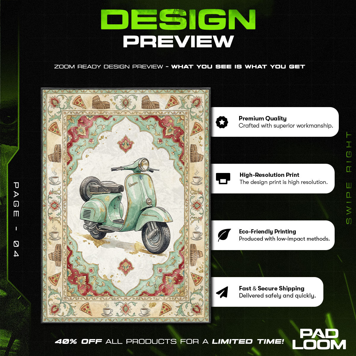 Floor character design printed on rug