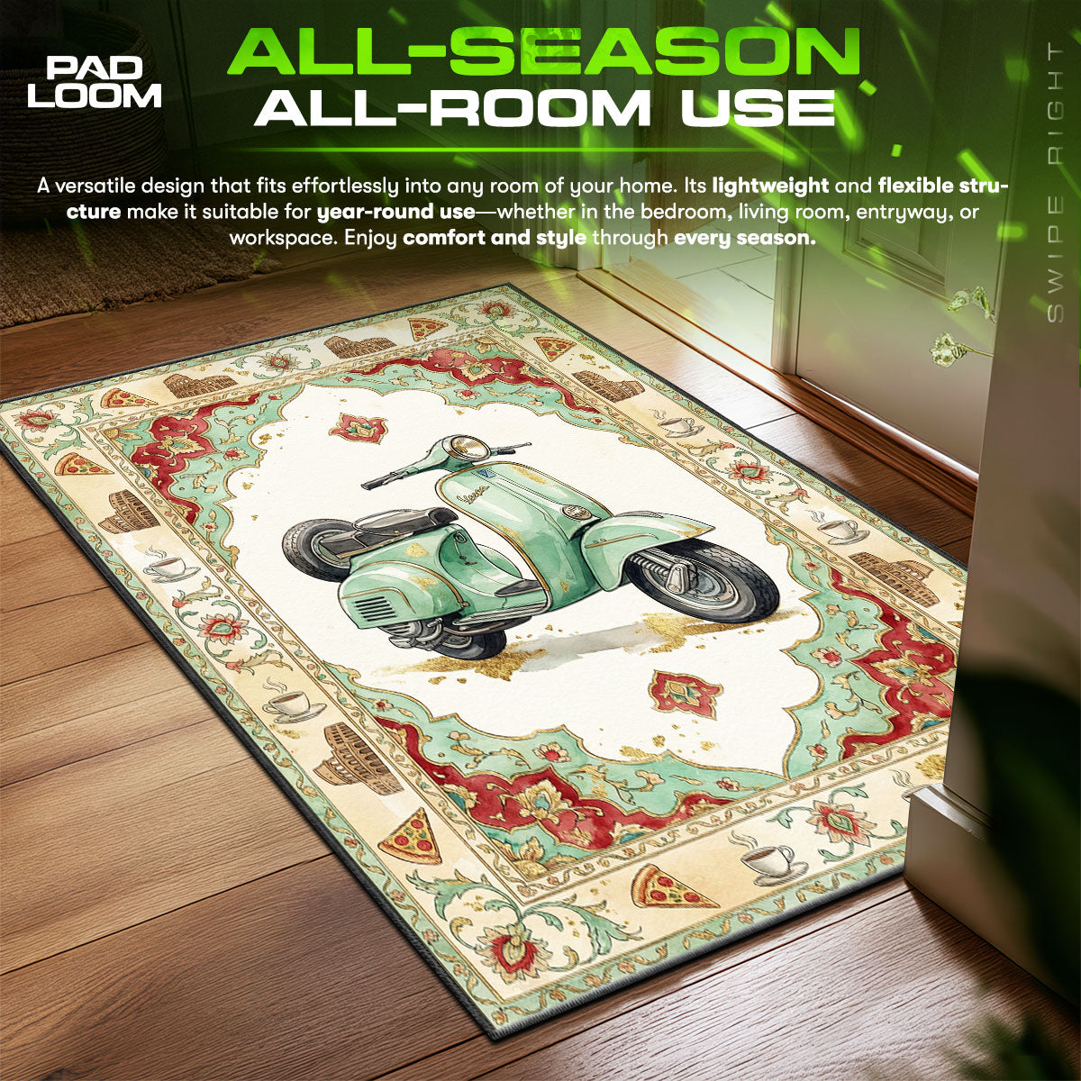 Vespa Italian Scooter Streetwear Floor fan rug — premium quality print