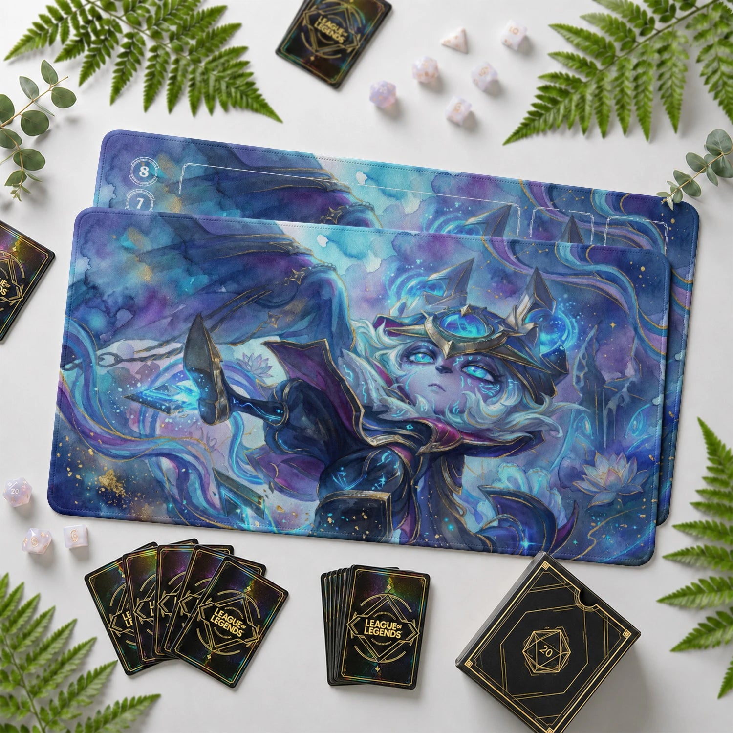Vex Gloom Riftbound TCG playmat with card zones and score track – LoL game mat