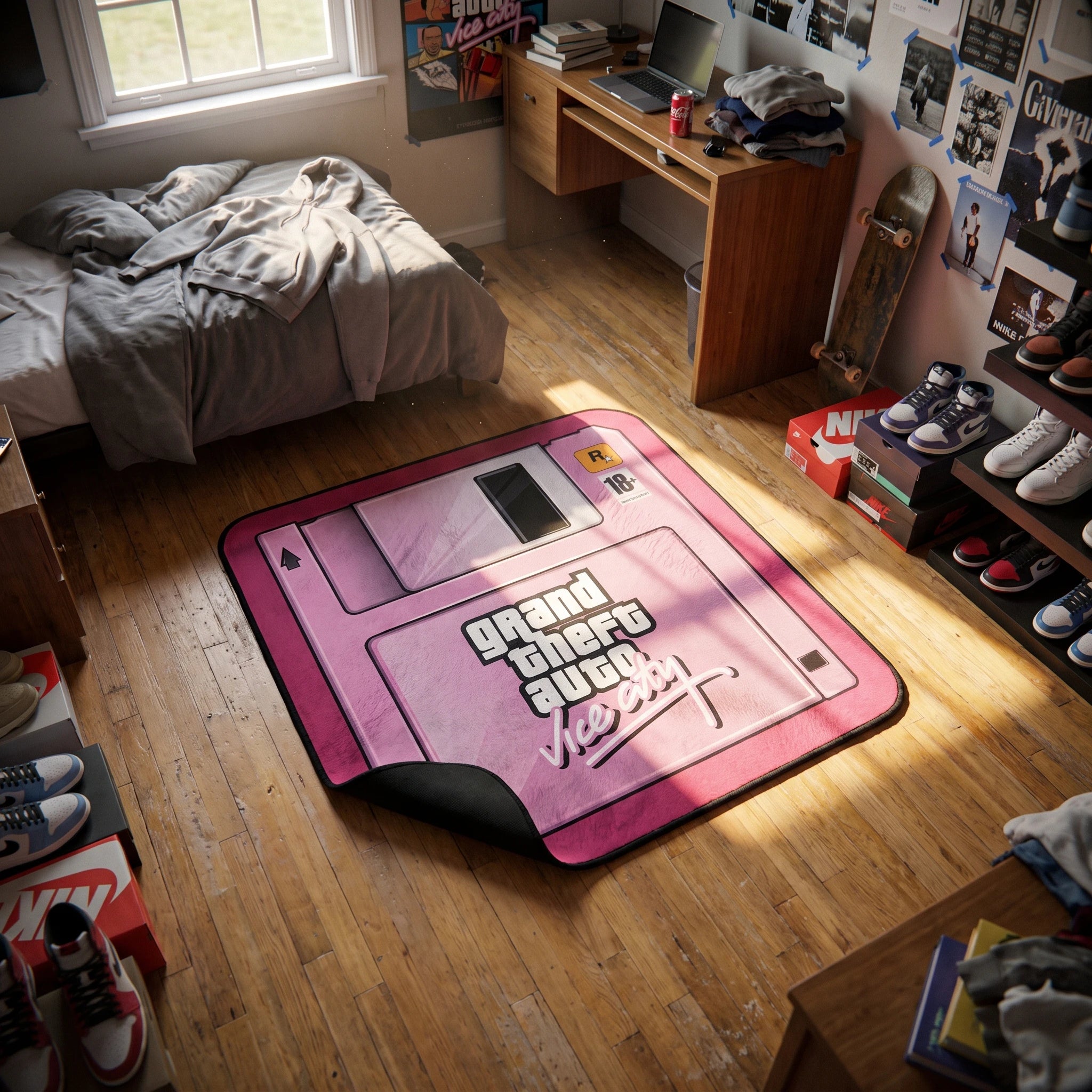 Vice City Floppy Disk Rug - Shaped Gaming Area Rug