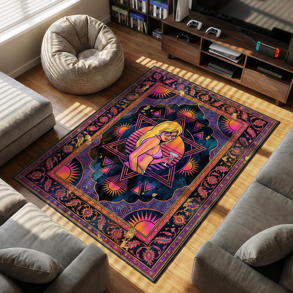 Vice City Girl Retro Neon Rug - GTA Vice City Chair Mat