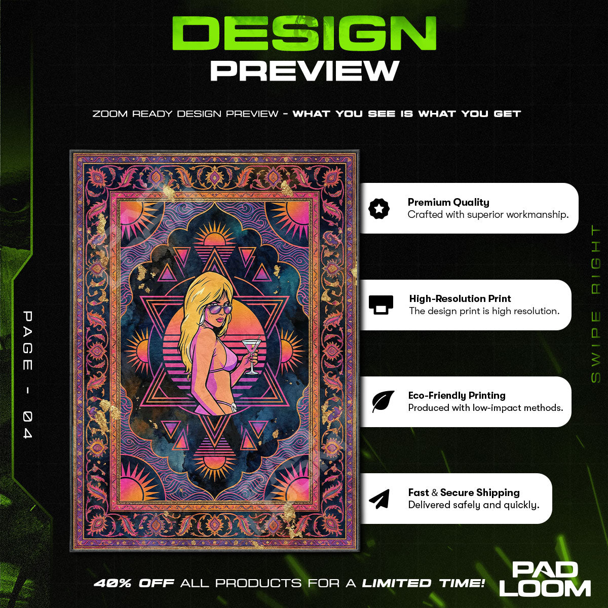 Vice City Girl Retro Neon Rug - GTA Vice City Chair Mat