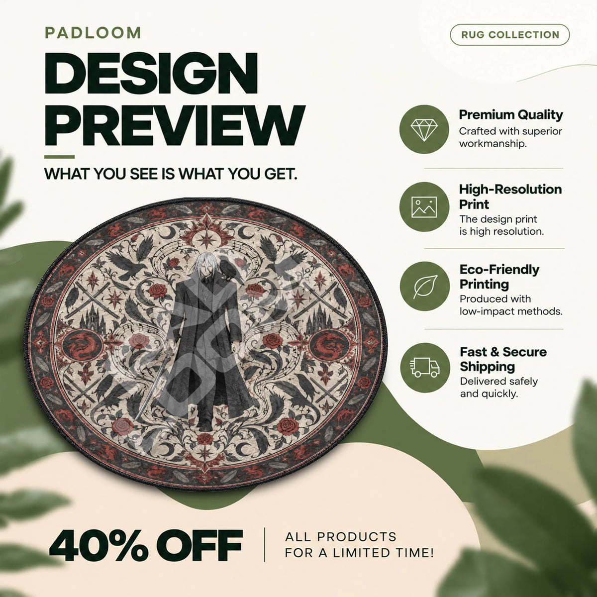 Vicious Raven Cowboy Bebop round rug full design preview