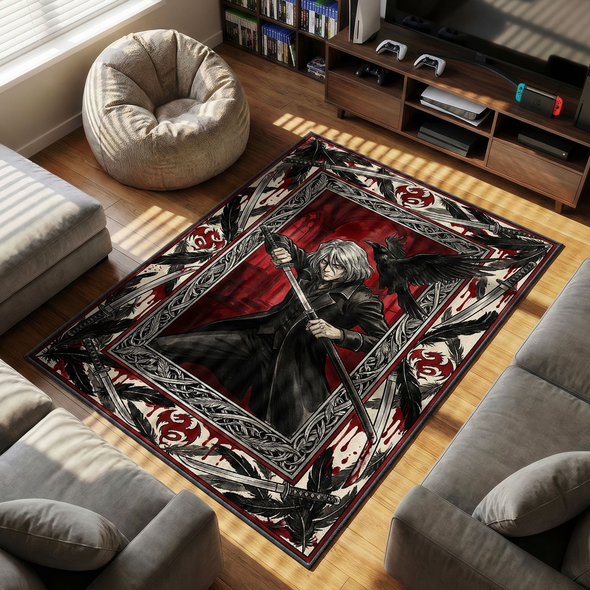 Vicious Red themed area rug for home decor fans