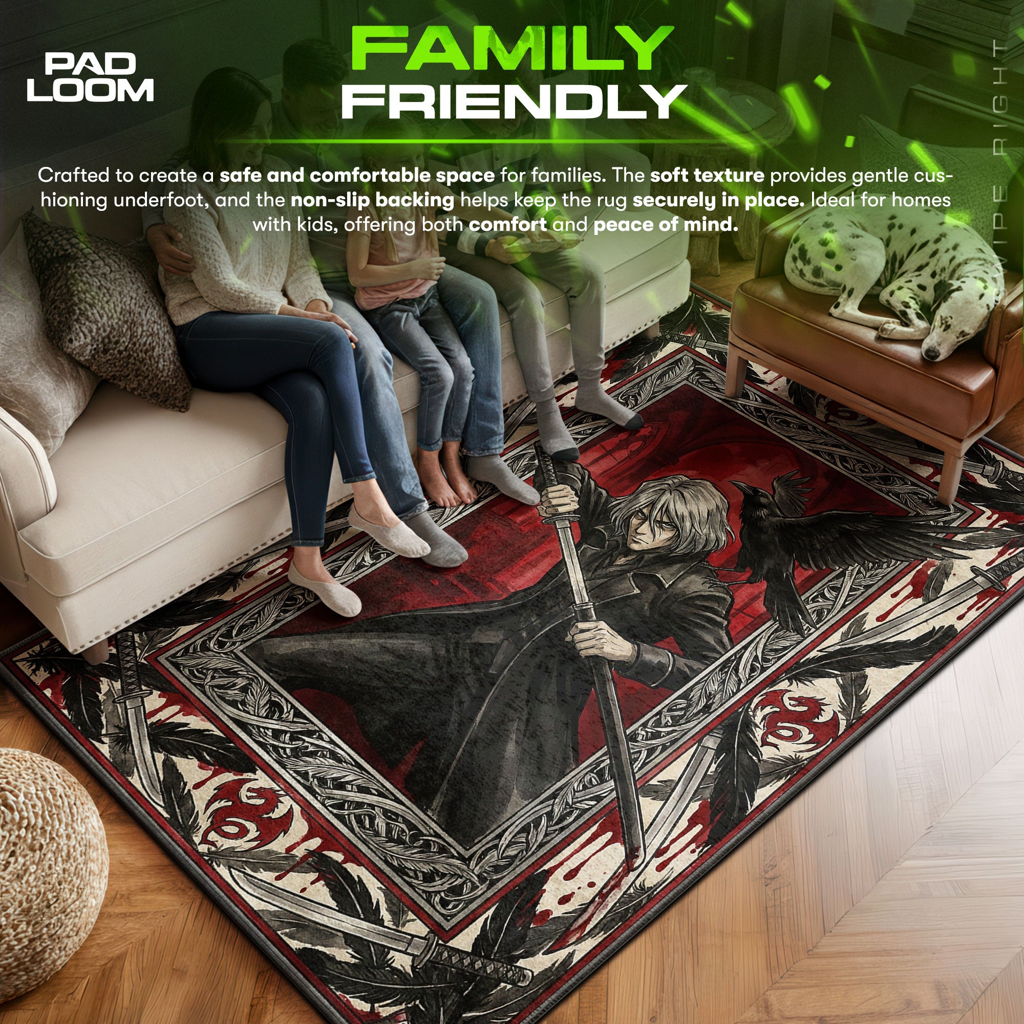 Vicious area rug showing full home decor artwork