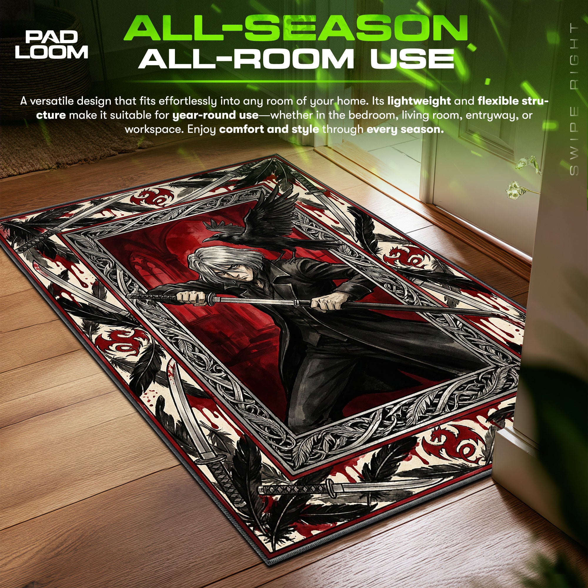 Vicious Red Dragon Noir Cowboy Bebop Chair fan rug — premium quality print