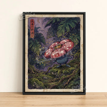 Vileplume Pollen Pokemon poster - framed canvas wall art in a black frame