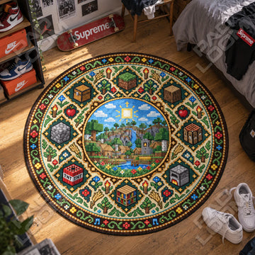 Village Medallion Round Rug - Minecraft Chair Mat