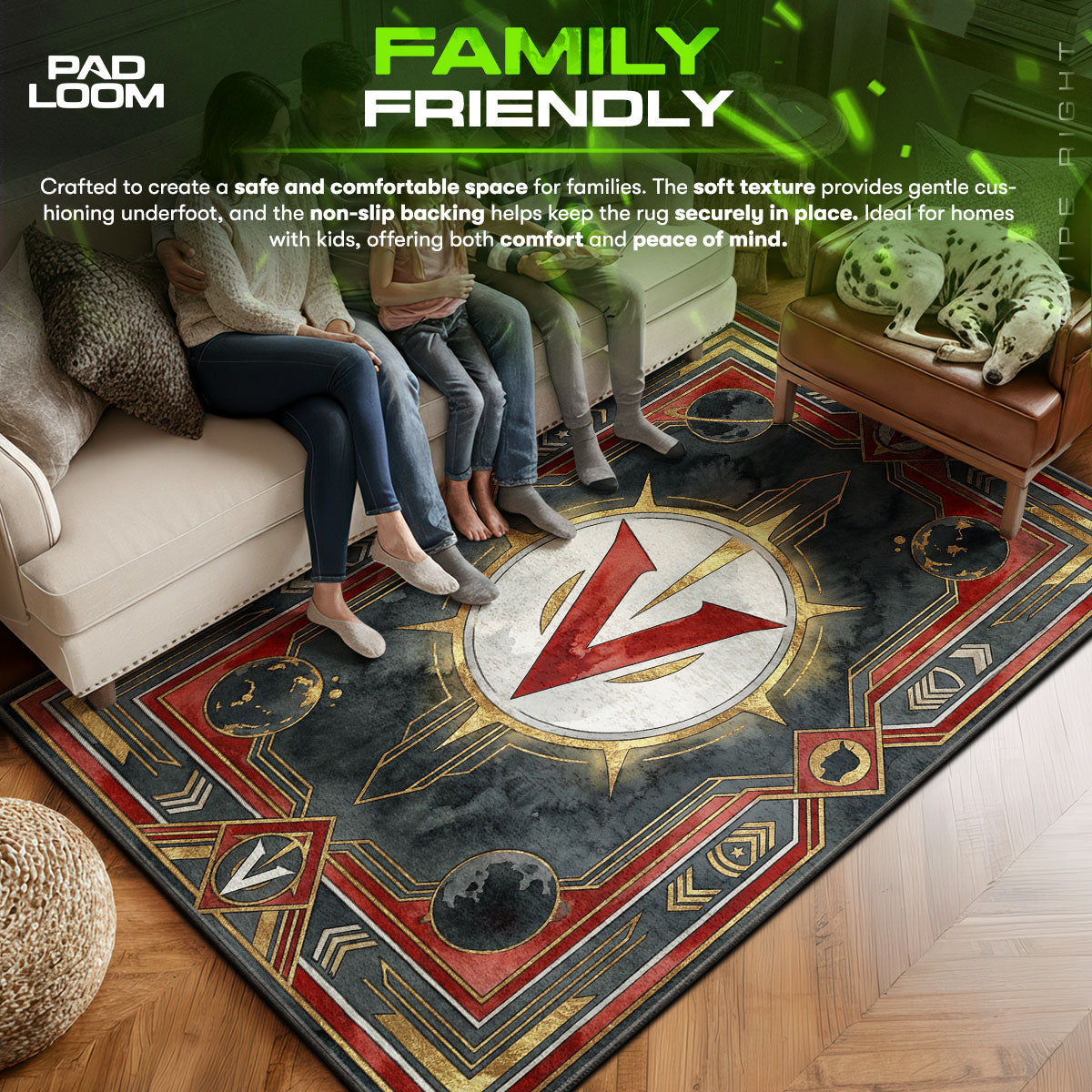 Viltrumite area rug showing full home decor artwork
