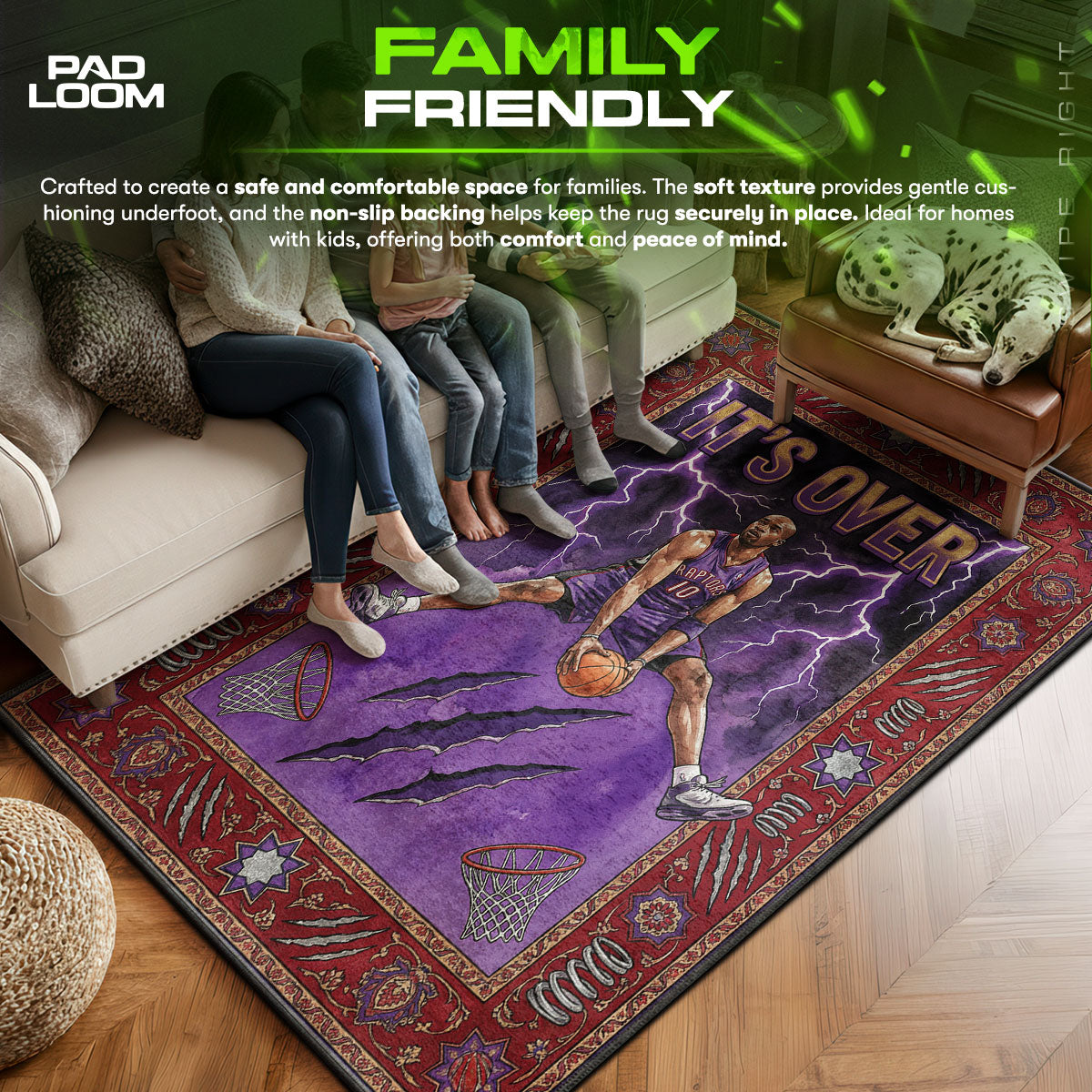 Vince area rug showing full home decor artwork