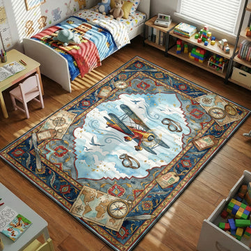 vintage airplane pilot aviation adventure kids bedroom area rug