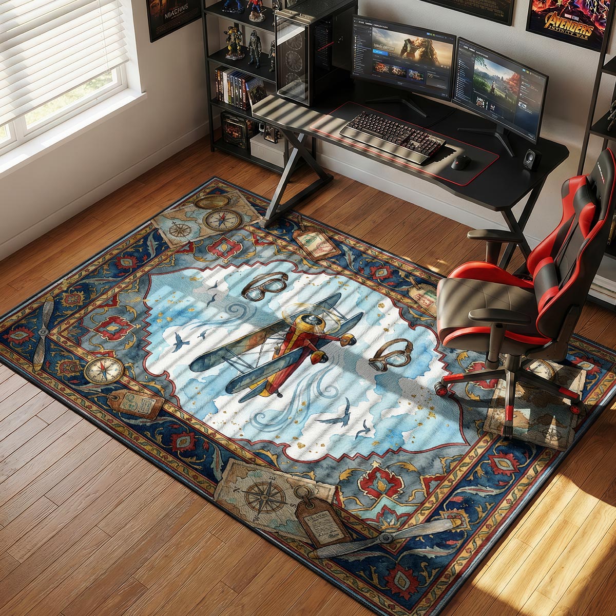 Vintage Airplane Adventure Rug - Pilot Kids Room Mat