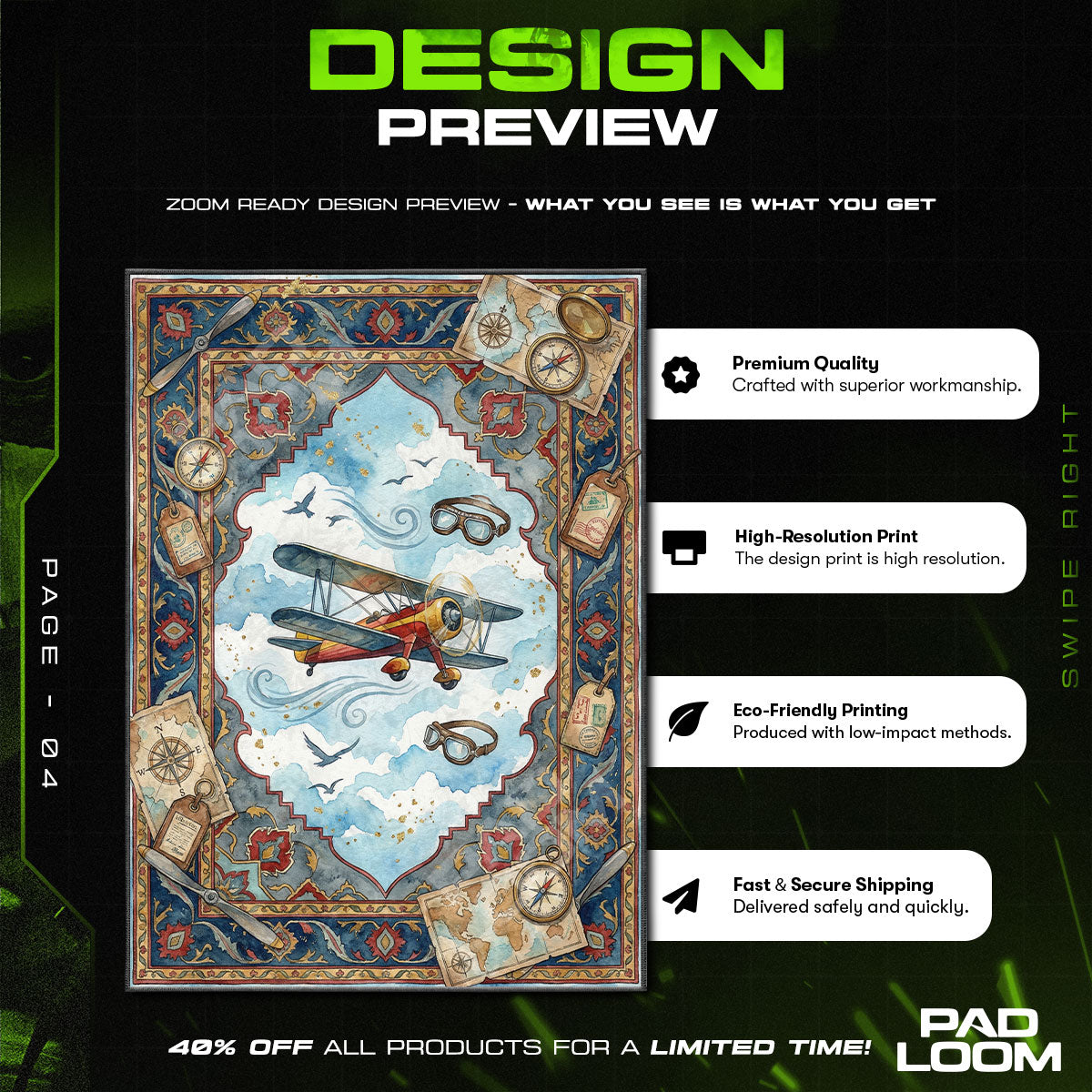 Vintage Airplane Adventure Rug - Pilot Kids Room Mat