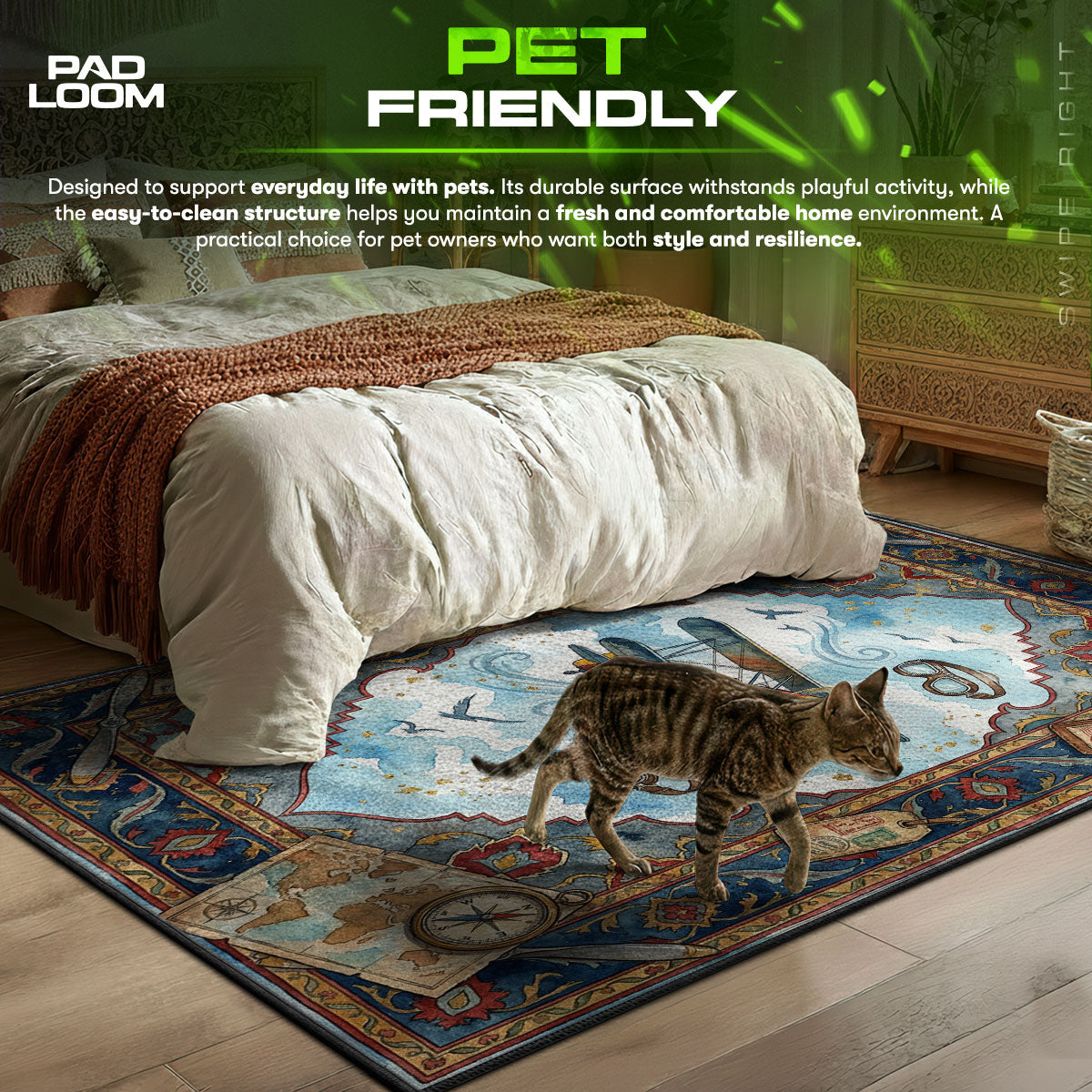 Vintage Airplane Adventure Rug - Pilot Kids Room Mat