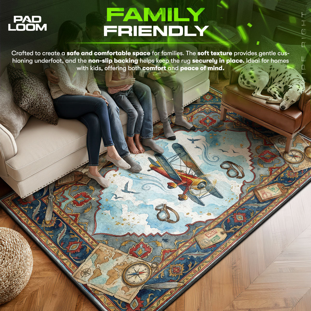 Vintage Airplane Adventure Rug - Pilot Kids Room Mat